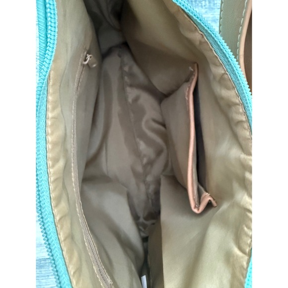 KR‎ Handbag Purse Mint Green Tan Trim Shoulder Bag Designer Style Elegant - Picture 6 of 7